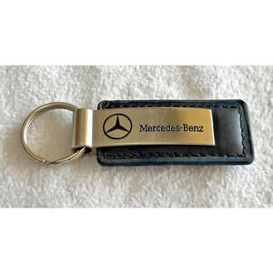 Authentic Mercedes Benz Black Leather Keychain Nickel Laser Print
